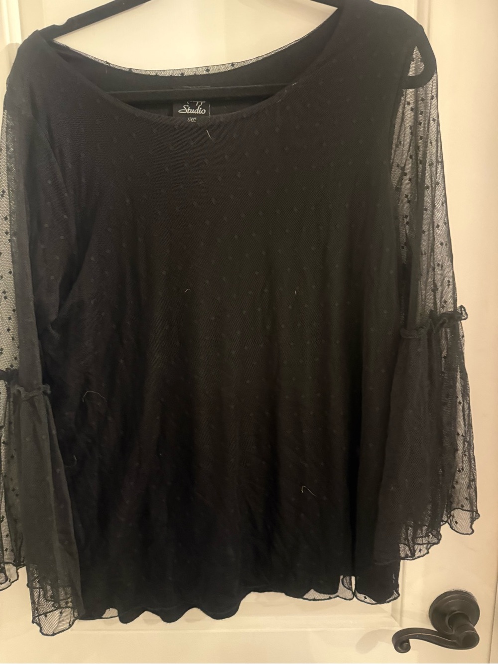 Studio Black Swiss Dot Mesh Sleeve Tunic Top